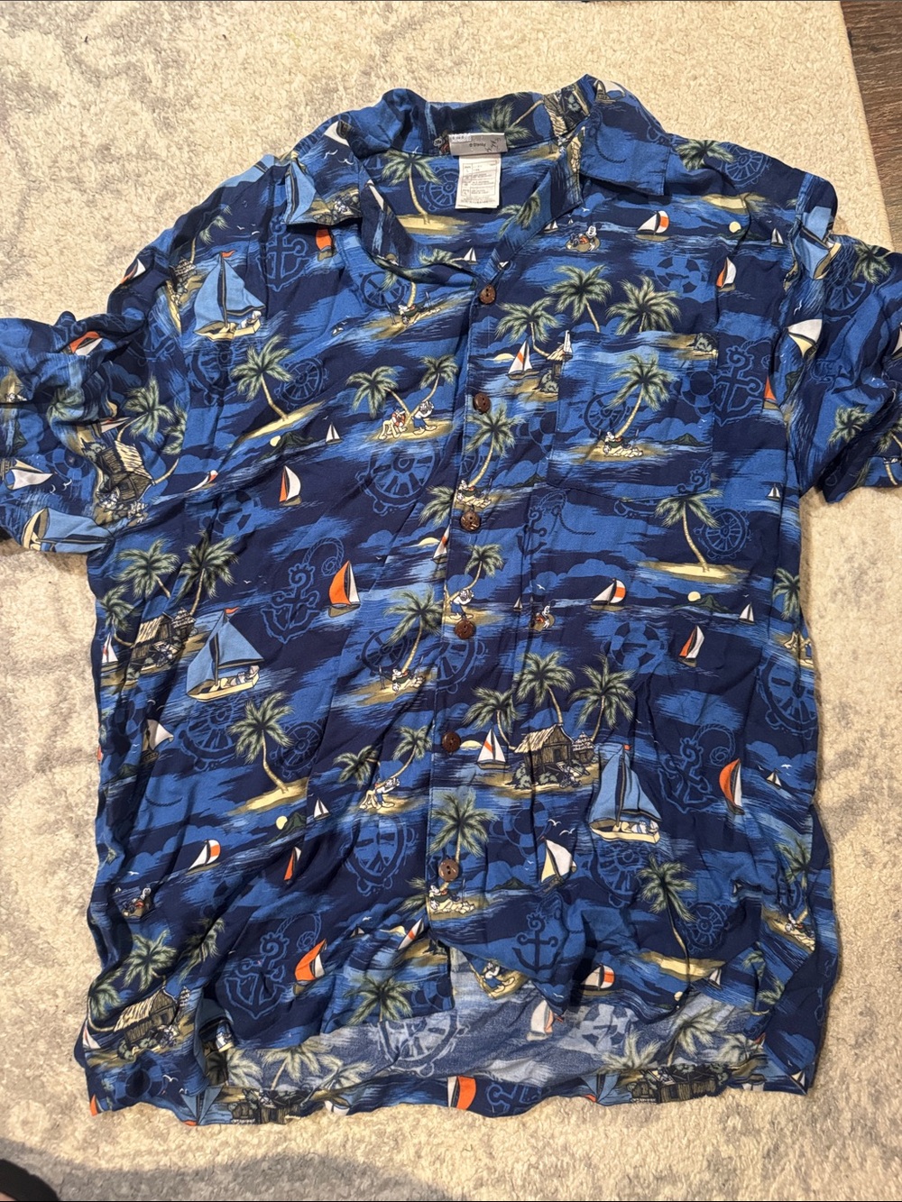 Disney Mickey Mouse Men's Blue Tropical Print Button-Up Shirt